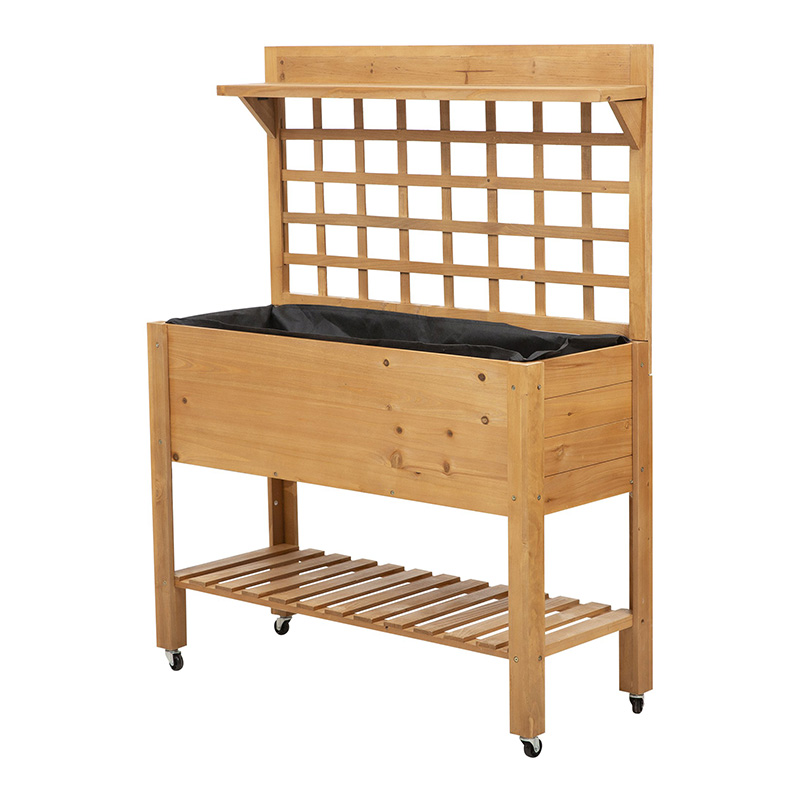 41 'x 18' x 53 'verhoogd verhoogd tuinbed met plank en wielen massief houten plantenbak bloem kruidendozen voor groenten bloem buiten / binnen - bruin