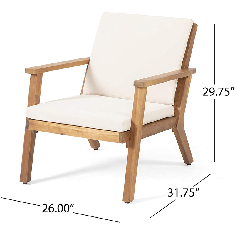 Massief houten clubstoelen voor buiten met kussens (set van 2), bruine patina-afwerking, crème