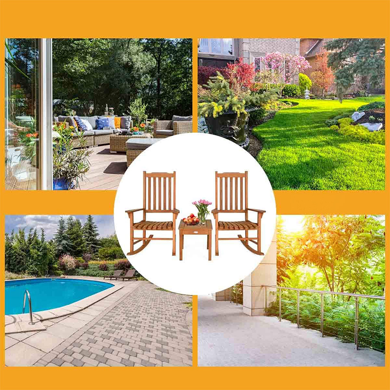 3-delige populierenhouten schommelstoelset met salontafel 2 houten gespreksstoelen