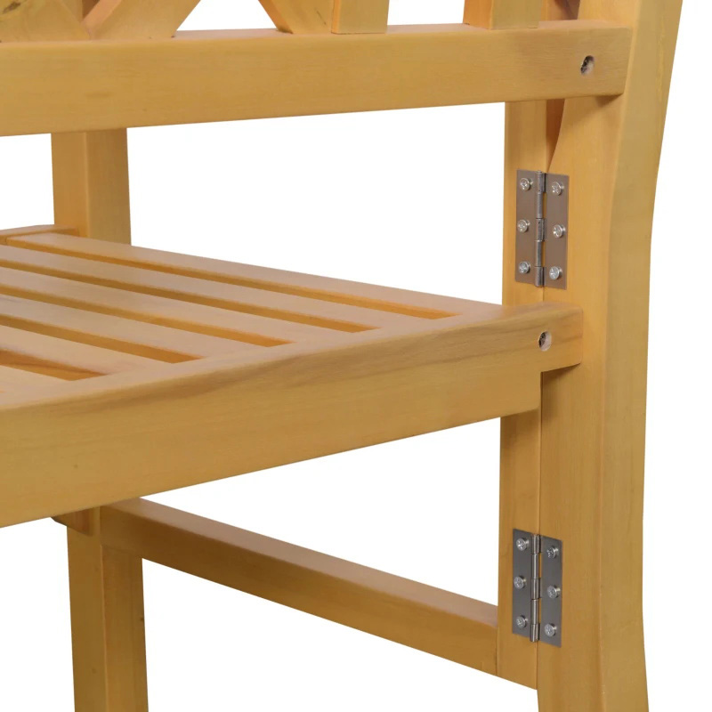 Buiten opvouwbare tuinbank, 2-zits patio houten bank, Loveseat stoel met rugleuning en armleuning voor terras, veranda of balkon, geel