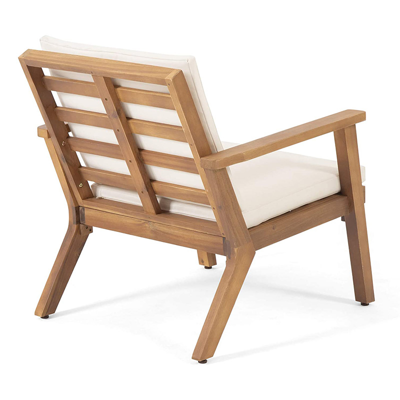 Massief houten clubstoelen voor buiten met kussens (set van 2), bruine patina-afwerking, crème