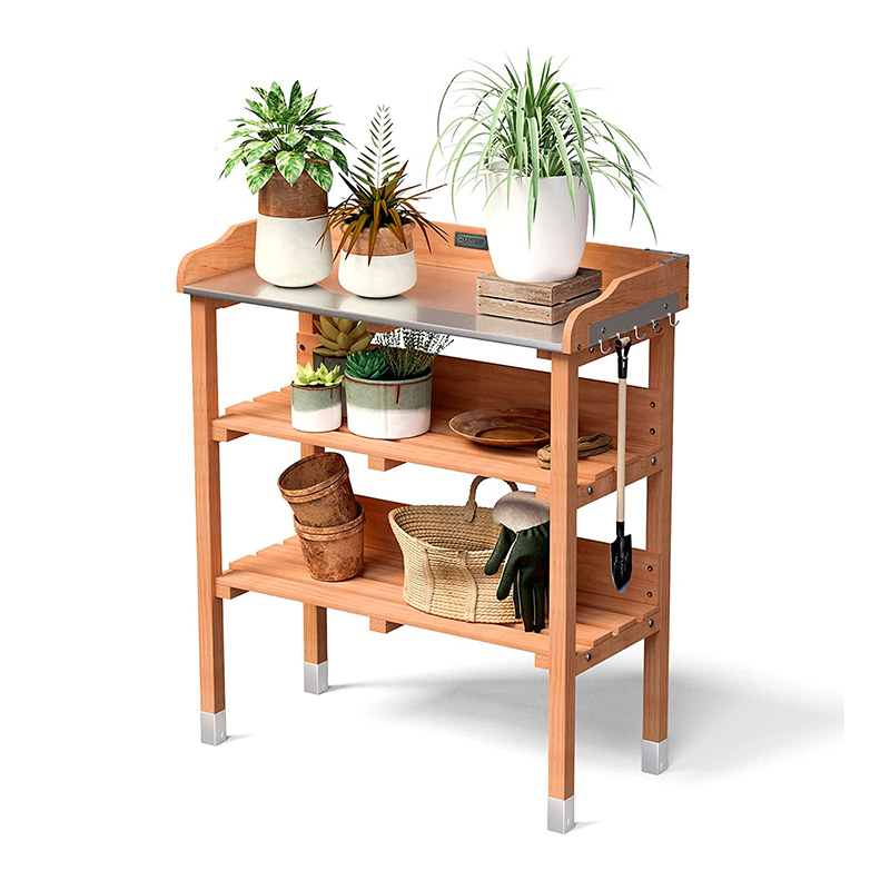 Giantex Outdoor Garden Houten Oppotbank Werkstation Tafel Gereedschap Opbergplank Met Haak (Oranje)