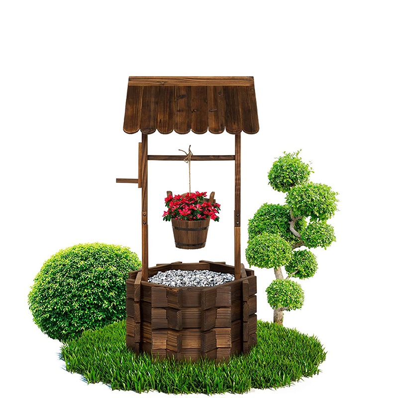 Rustieke houten wensput Planter Outdoor Home Decor voor terras, tuin, tuin met hangende emmer