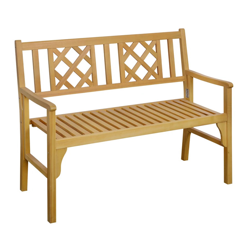 Buiten opvouwbare tuinbank, 2-zits patio houten bank, Loveseat stoel met rugleuning en armleuning voor terras, veranda of balkon, geel Buiten opvouwbare tuinbank, 2-zits patio houten bank, Loveseat stoel met rugleuning en armleuning voor terras, veranda of balkon, geel