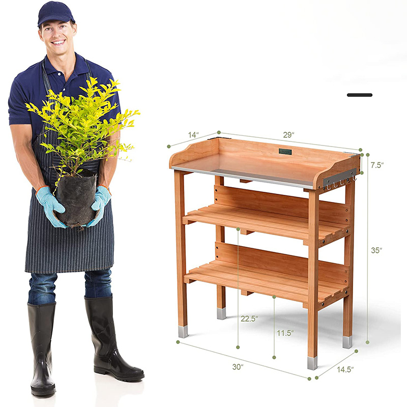 Giantex Outdoor Garden Houten Oppotbank Werkstation Tafel Gereedschap Opbergplank Met Haak (Oranje)