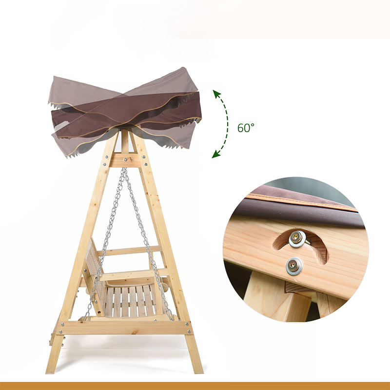 2-persoons buitenschommel Verandaschommel met houten standaard, sterk A-frame ontwerp en verstelbare waterafstotende luifel