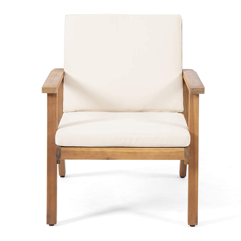 Massief houten clubstoelen voor buiten met kussens (set van 2), bruine patina-afwerking, crème Massief houten clubstoelen voor buiten met kussens (set van 2), bruine patina-afwerking, crème