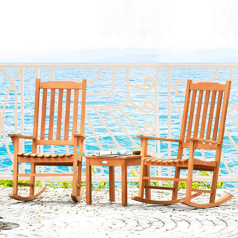 3-delige populierenhouten schommelstoelset met salontafel 2 houten gespreksstoelen