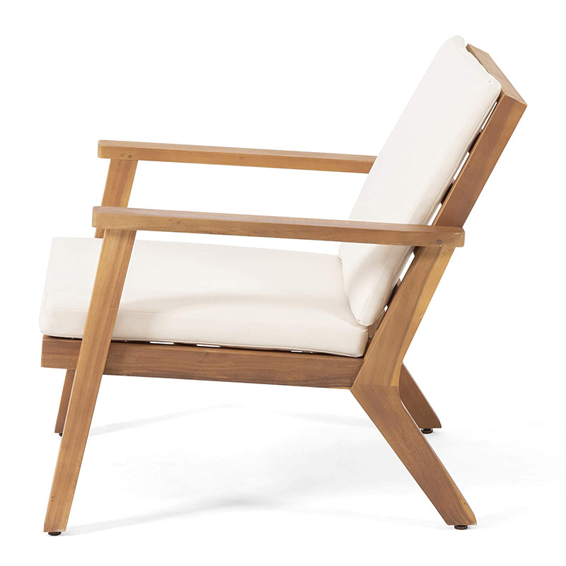 Massief houten clubstoelen voor buiten met kussens (set van 2), bruine patina-afwerking, crème