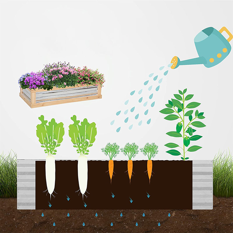 Verhoogde tuinset met bloembed met kas, houten koude frame plantenbak, naturel