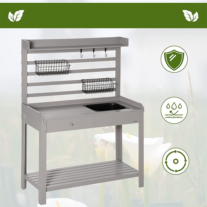 Oppottafel, tuinwerkstation met zeefscherm, verwijderbare gootsteen en manden