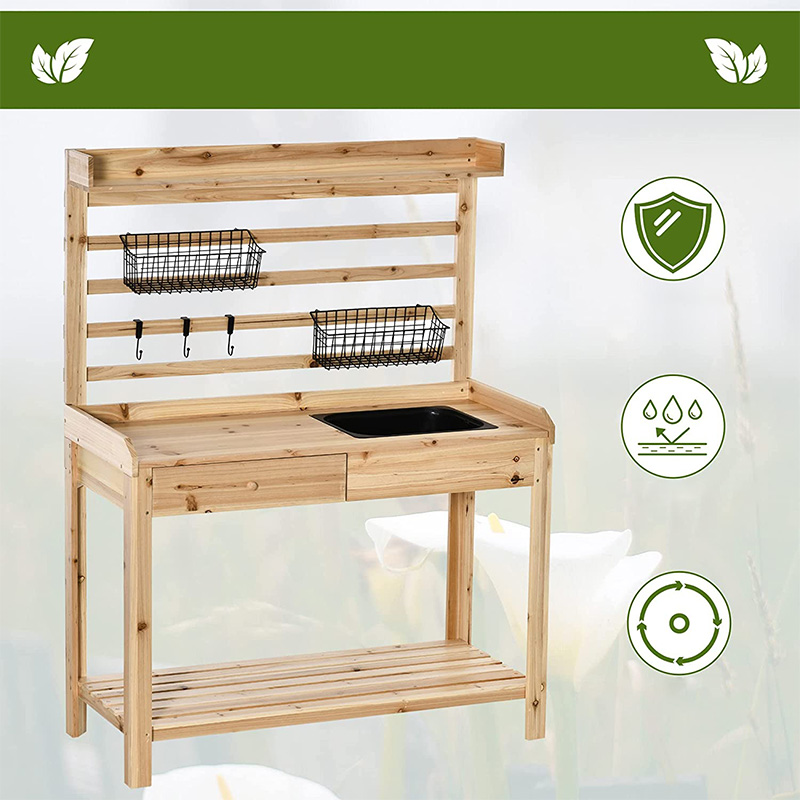 Oppottafel, tuinwerkstation met zeefscherm, verwijderbare gootsteen en manden