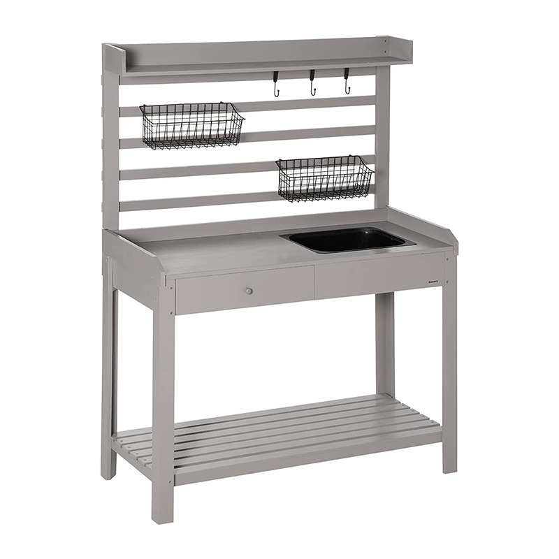 Oppottafel, tuinwerkstation met zeefscherm, verwijderbare gootsteen en manden