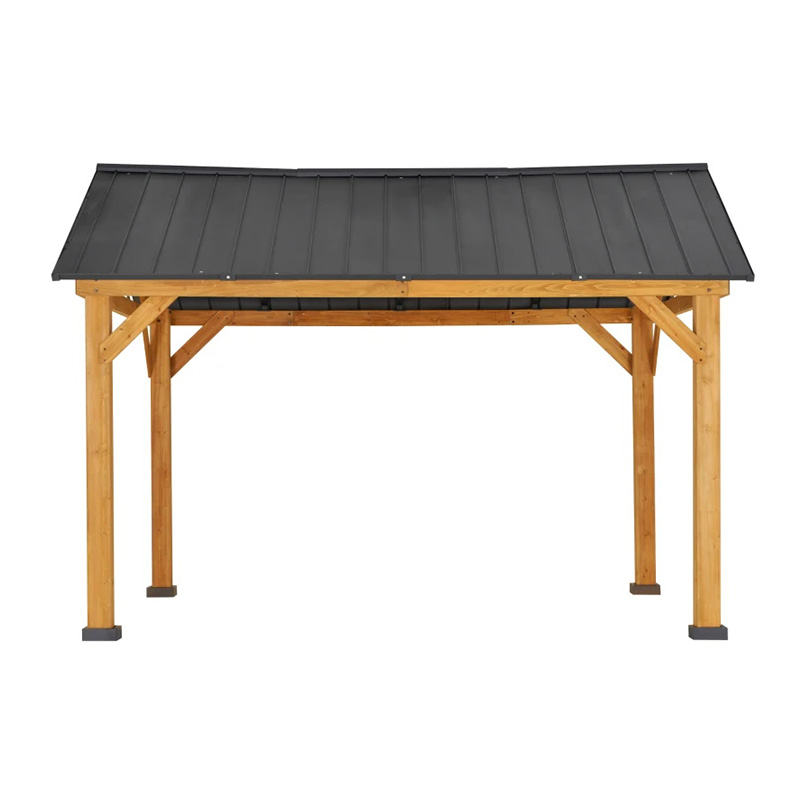 11x13 hardtop tuinhuisje met houten frame, permanente metalen dak tuinhuisje luifel met plafondhaak voor tuin, terras, achtertuin