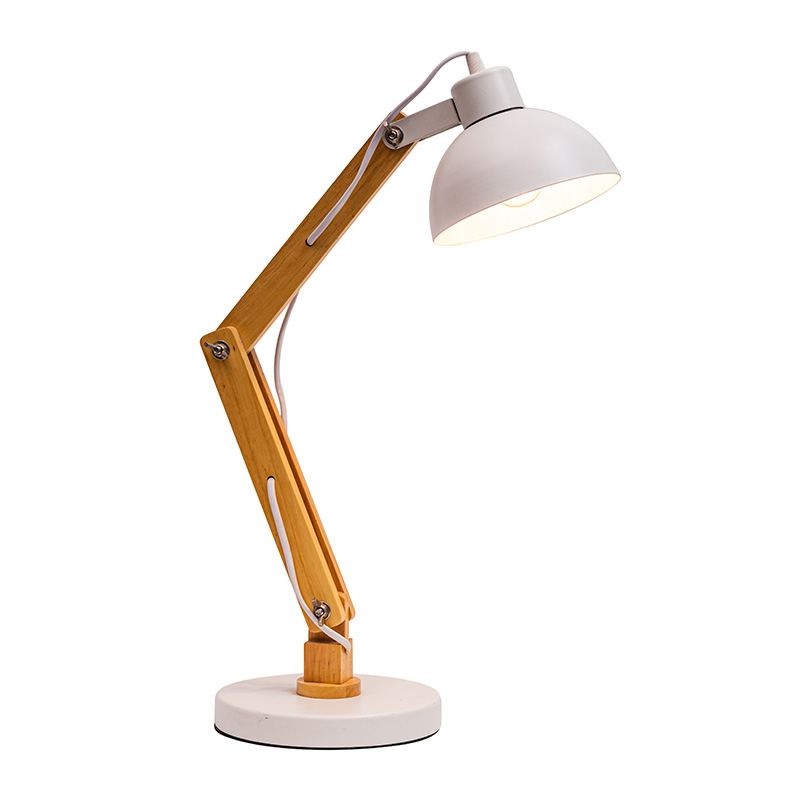 Houten bureaulamp met zwenkarm, ontwerper, leeslampjes, studielamp, werklamp, bureaulamp, nachtkastje voor nachtkastje - wit dgsfwsdwr/zwart