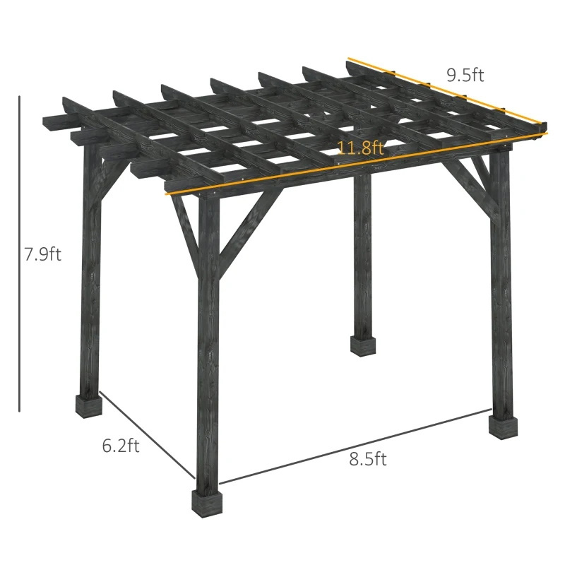 Buiten 10 'x 10' Pergola Gazebo, 100% Houten Pergola Geschikt voor Patio, Deck, Garden, Gazebo, Perfect voor BBQ's, Feesten, Picknicks, Zwart