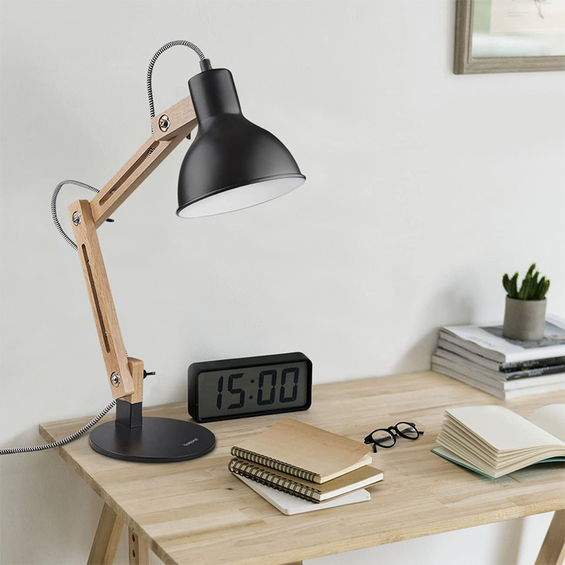 Houten bureaulamp met zwenkarm, ontwerper, leeslampjes, studielamp, werklamp, bureaulamp, nachtkastje voor nachtkastje - wit dgsfwsdwr/zwart