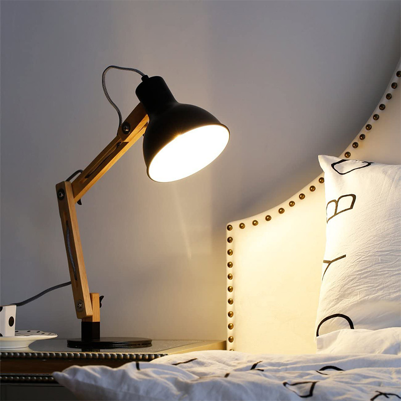 Houten bureaulamp met zwenkarm, ontwerper, leeslampjes, studielamp, werklamp, bureaulamp, nachtkastje voor nachtkastje - wit dgsfwsdwr/zwart