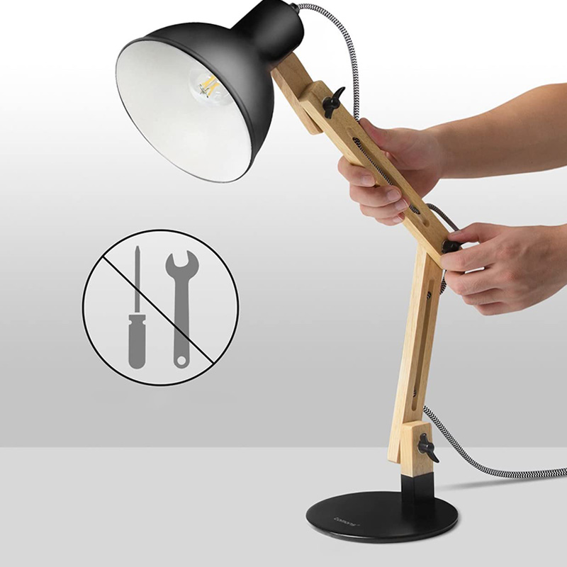 Houten bureaulamp met zwenkarm, ontwerper, leeslampjes, studielamp, werklamp, bureaulamp, nachtkastje voor nachtkastje - wit dgsfwsdwr/zwart