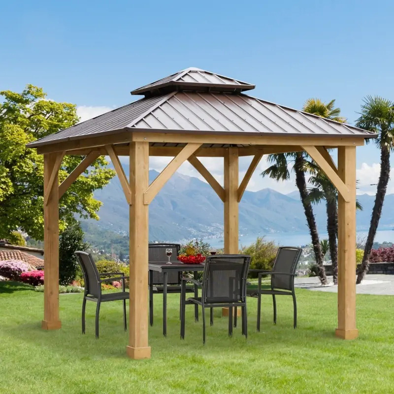 10 'x 10' Hardtop Gazebo Patio Canopy Shelter Outdoor w / Steel Double Tier Roof