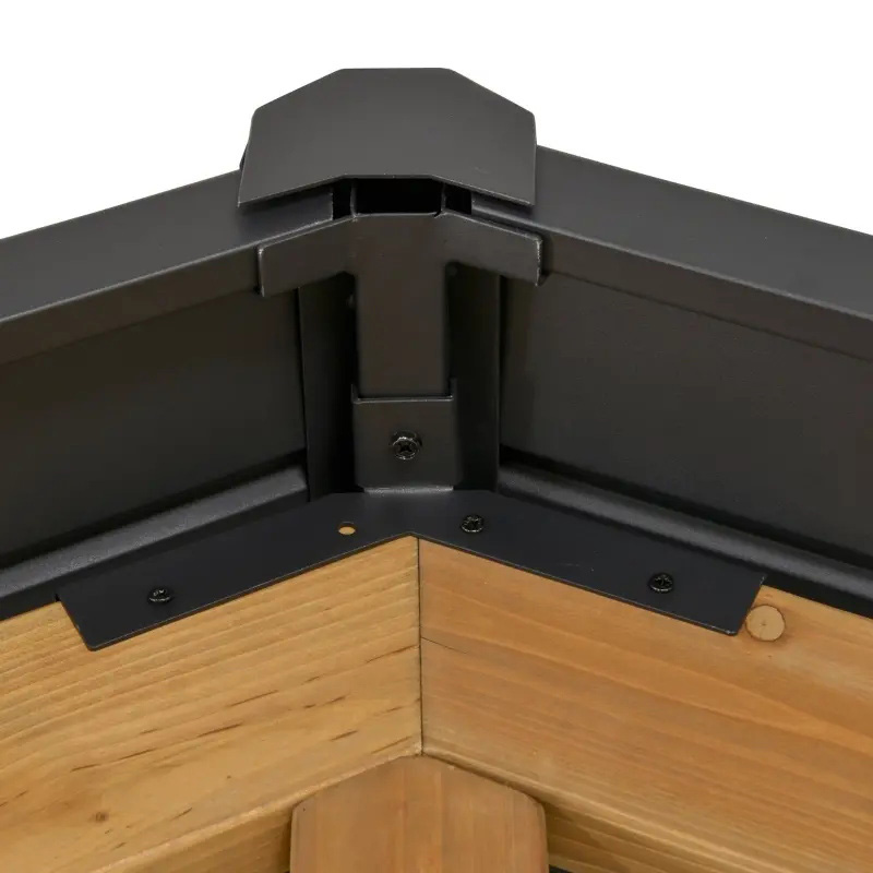 11x13 hardtop tuinhuisje met houten frame, permanente metalen dak tuinhuisje luifel met plafondhaak voor tuin, terras, achtertuin