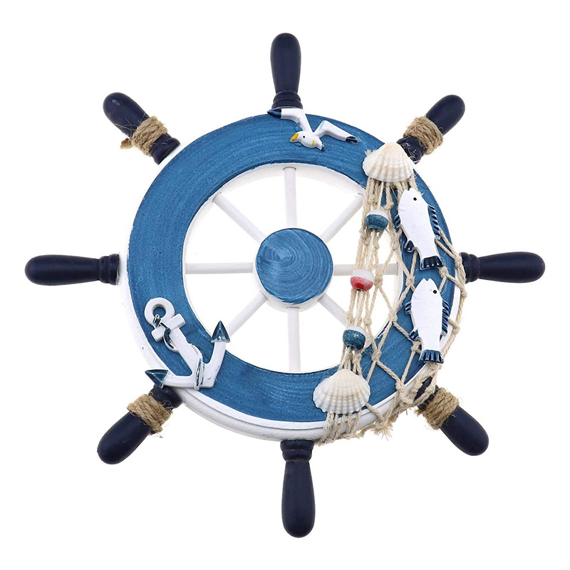 Nautische houten boot schip stuurwiel/handgemaakt houten schip wiel piraat decor muur en deur opknoping ornament plaque (witte vis)