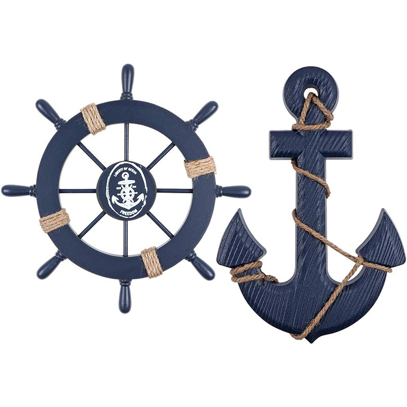 Nautische houten boot schip stuurwiel/handgemaakt houten schip wiel piraat decor muur en deur opknoping ornament plaque (witte vis)