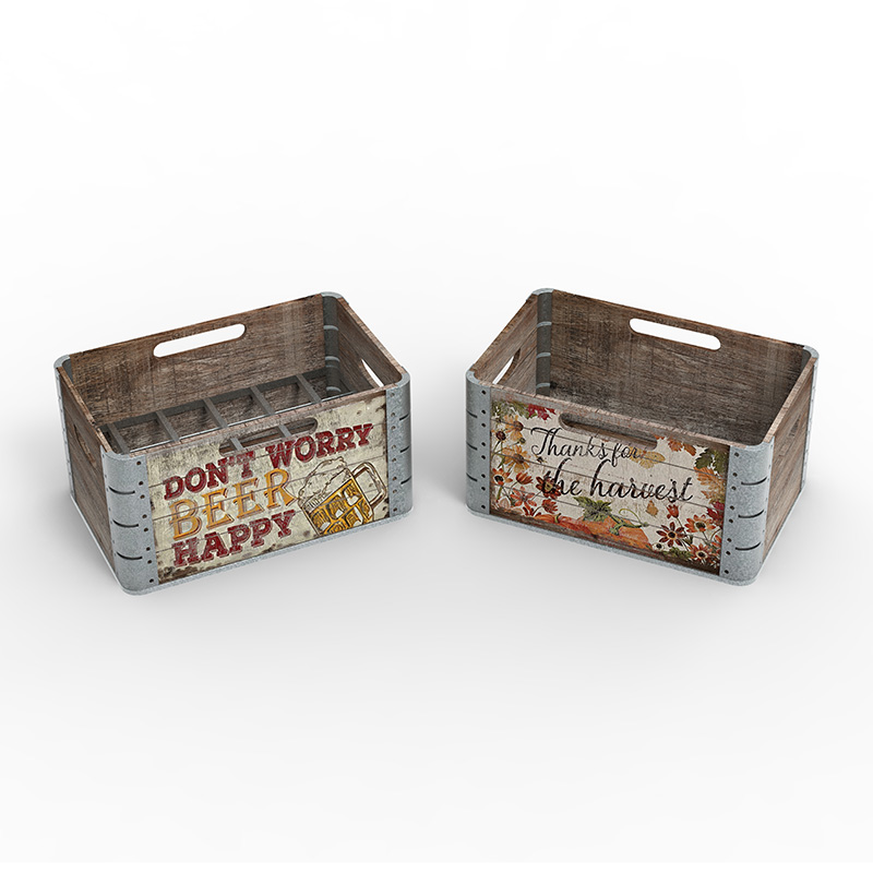 Houten opslagkrat voor organisatie en opslag, set van 3, bruin