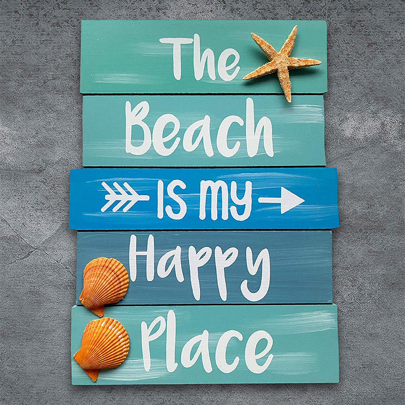The Beach is My Happy Place-bord - Decor van het strandhuis - Houten bord