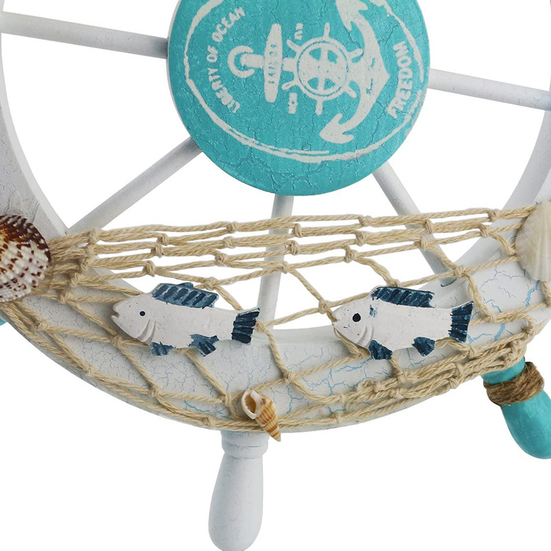Nautische houten boot schip stuurwiel/handgemaakt houten schip wiel piraat decor muur en deur opknoping ornament plaque (witte vis)