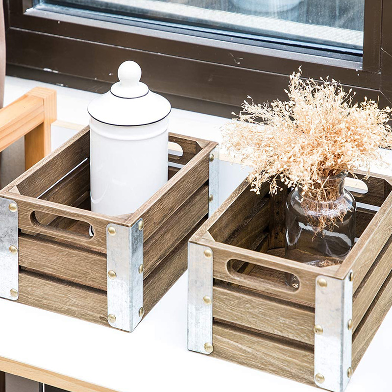 Houten opslagkrat voor organisatie en opslag, set van 3, bruin