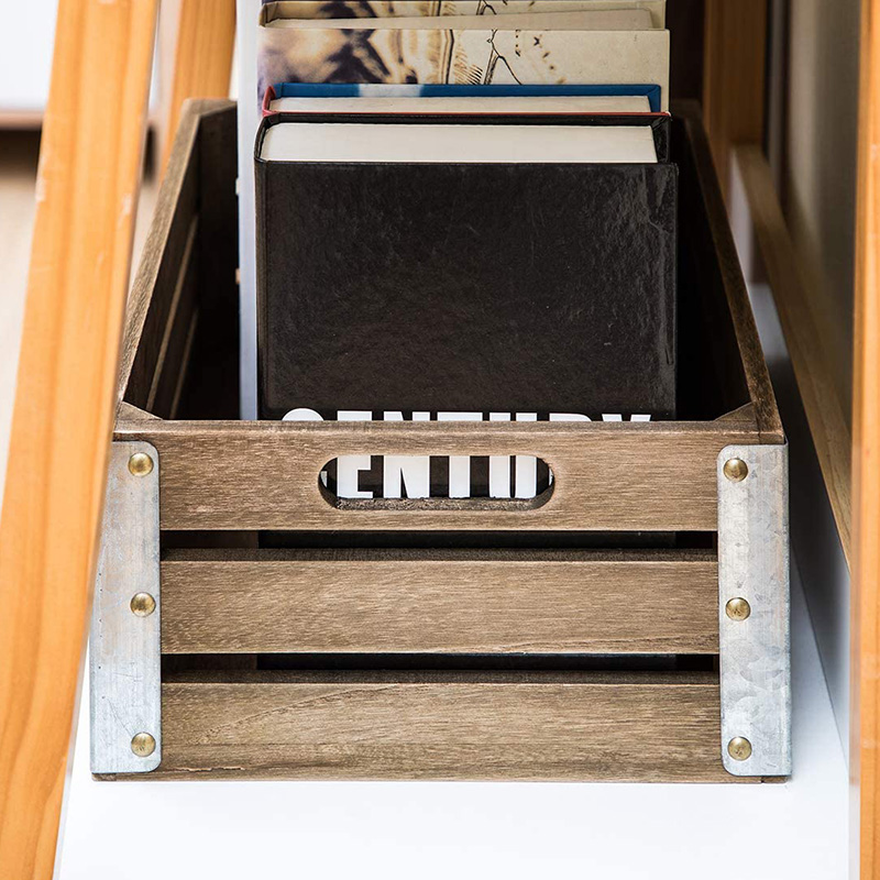 Houten opslagkrat voor organisatie en opslag, set van 3, bruin