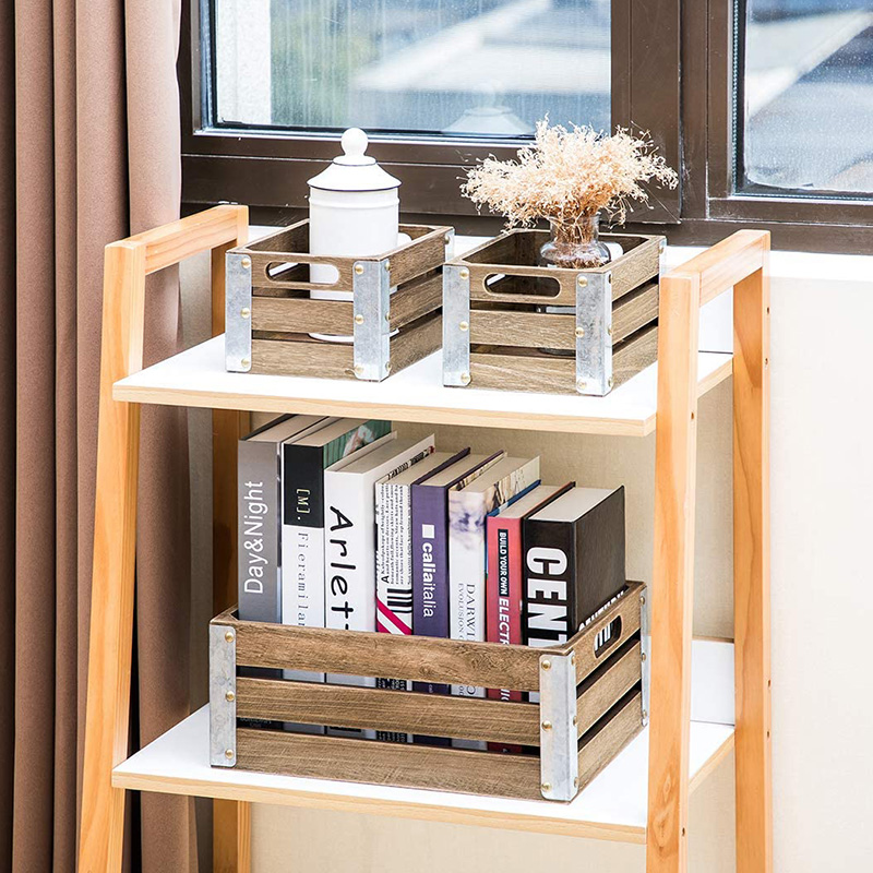 Houten opslagkrat voor organisatie en opslag, set van 3, bruin