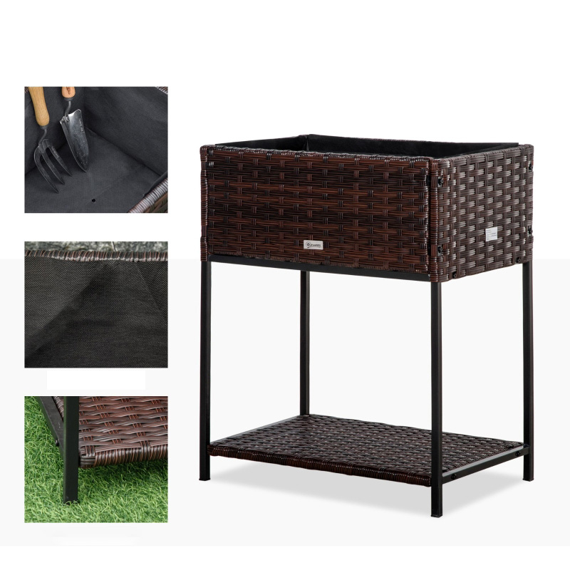 Plantenbak van rotan voor binnen/buiten met opbergrek voor gereedschap eronder en stevig verhoogd werkgebied 28' H