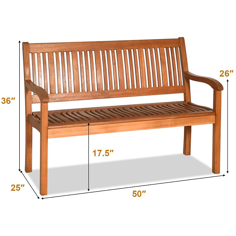 Buiten opvouwbare tuinbank, 2-zits patio houten bank, Loveseat stoel met rugleuning en armleuning voor terras, veranda of balkon, geel