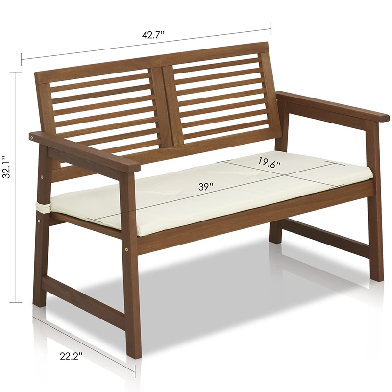 Buiten opvouwbare tuinbank, 2-zits patio houten bank, Loveseat stoel met rugleuning en armleuning voor terras, veranda of balkon, geel