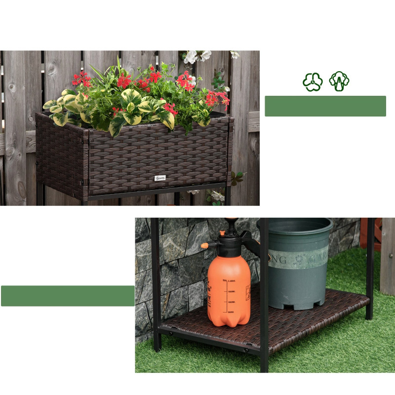 Plantenbak van rotan voor binnen/buiten met opbergrek voor gereedschap eronder en stevig verhoogd werkgebied 28' H