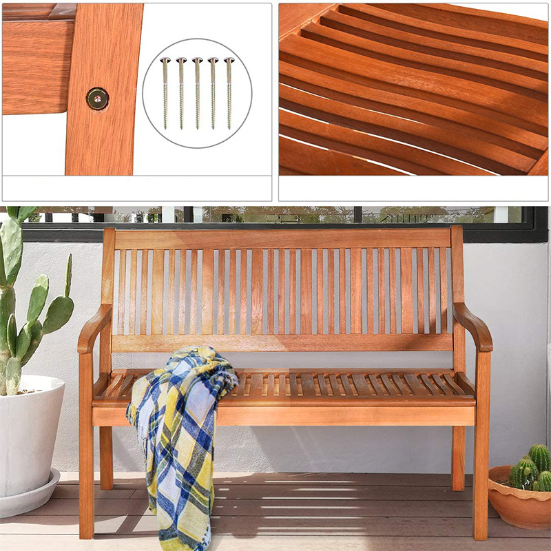 Buiten opvouwbare tuinbank, 2-zits patio houten bank, Loveseat stoel met rugleuning en armleuning voor terras, veranda of balkon, geel
