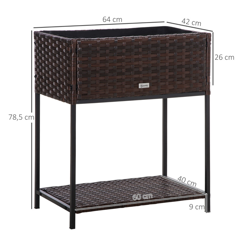 Plantenbak van rotan voor binnen/buiten met opbergrek voor gereedschap eronder en stevig verhoogd werkgebied 28' H