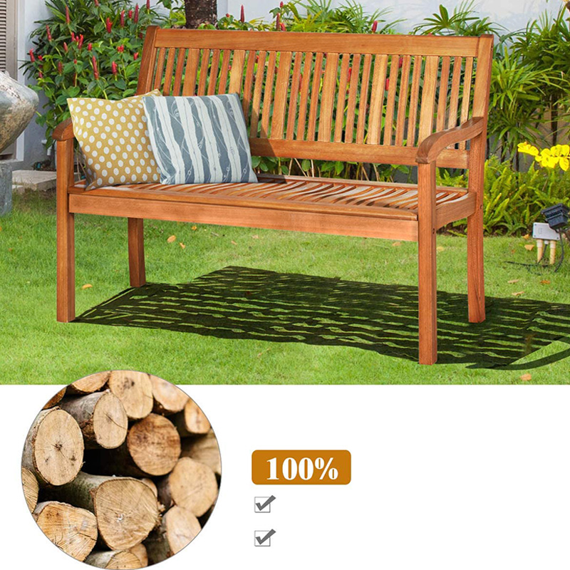 Buiten opvouwbare tuinbank, 2-zits patio houten bank, Loveseat stoel met rugleuning en armleuning voor terras, veranda of balkon, geel