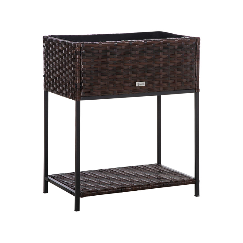 Plantenbak van rotan voor binnen/buiten met opbergrek voor gereedschap eronder en stevig verhoogd werkgebied 28' H