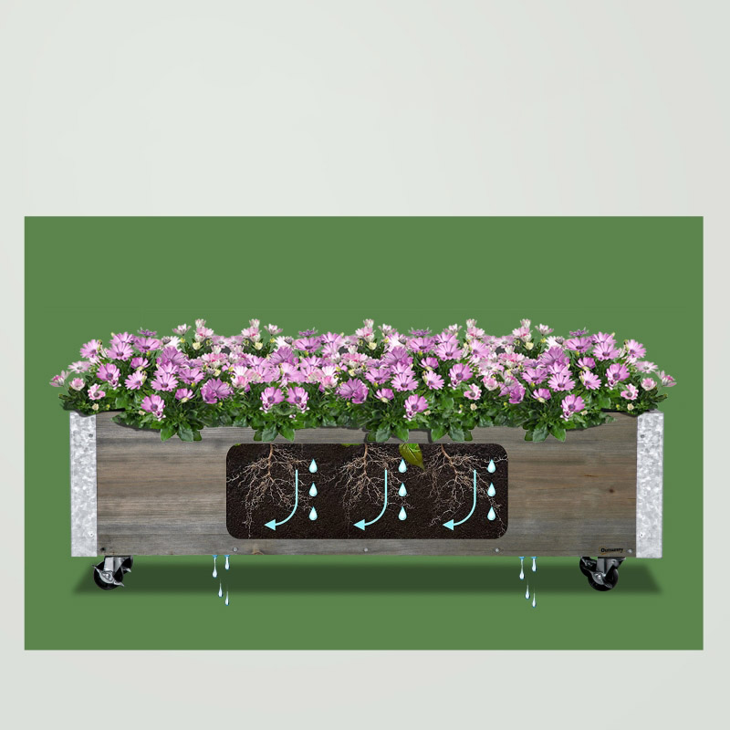 Verhoogd tuinbed 48x24x32in mobiele verhoogde houten plantenbak met vergrendelbare wielen, opbergplank, voering