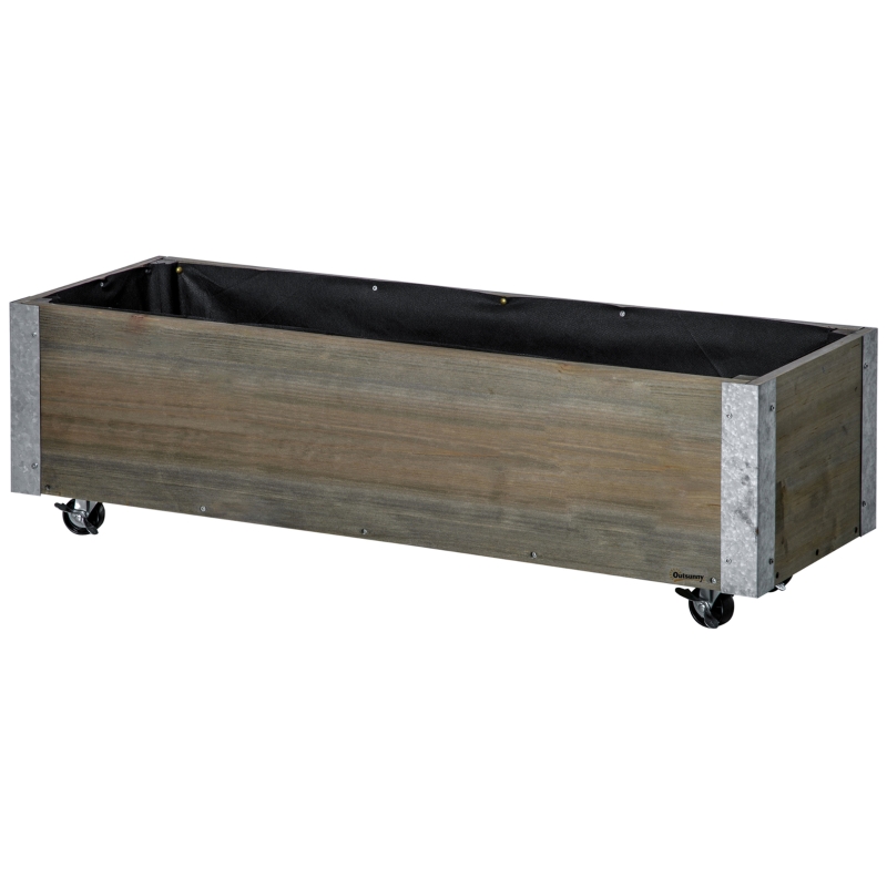 Verhoogd tuinbed 48x24x32in mobiele verhoogde houten plantenbak met vergrendelbare wielen, opbergplank, voering
