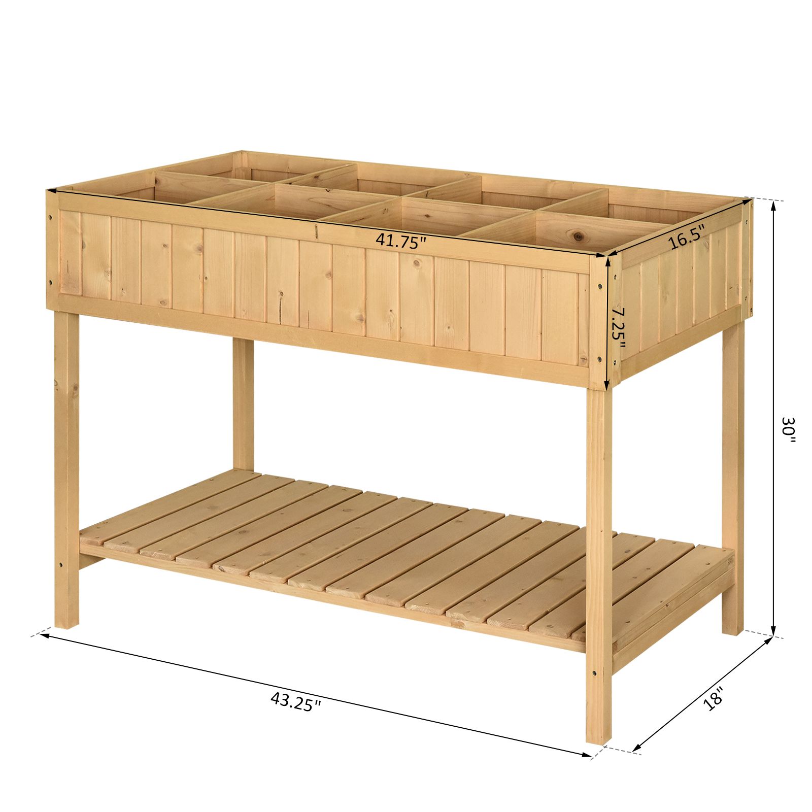 Verhoogde houten tuinbed rooster plantenbak met 8 sleuven perfect voor beperkte tuinruimte om kruiden groenten en bloemen te kweken
