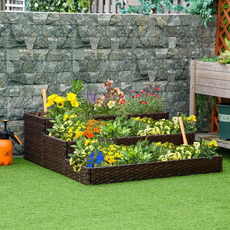 Plantenbak van rotan voor binnen/buiten met opbergrek voor gereedschap eronder en stevig verhoogd werkgebied 28' H