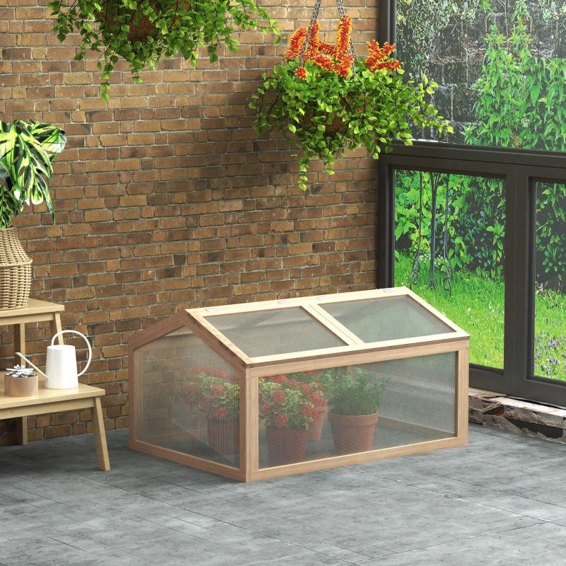Verhoogde tuinset met bloembed met kas, houten koude frame plantenbak, naturel