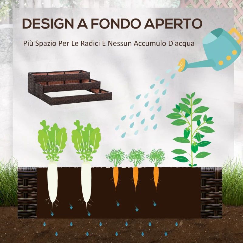 Plantenbak van rotan voor binnen/buiten met opbergrek voor gereedschap eronder en stevig verhoogd werkgebied 28' H