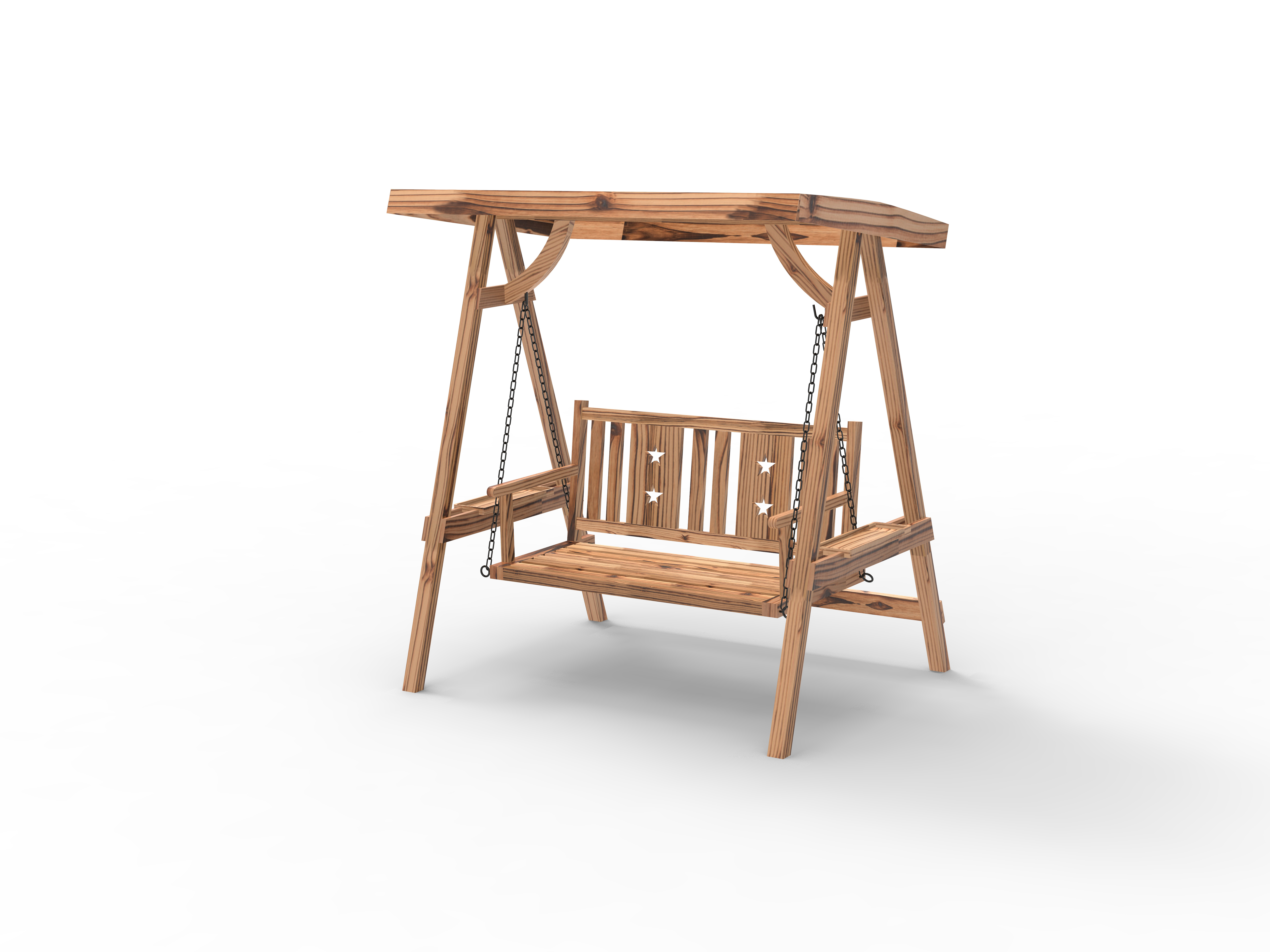 2-persoons schommelbank voor buiten met houten standaard, sterk A-frame ontwerp en verstelbare waterafstotende luifel, schommel in rustieke stijl